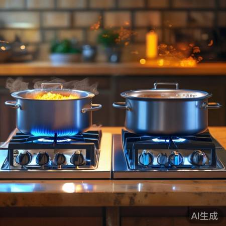 燃气灶真假对比，火焰火力明显区