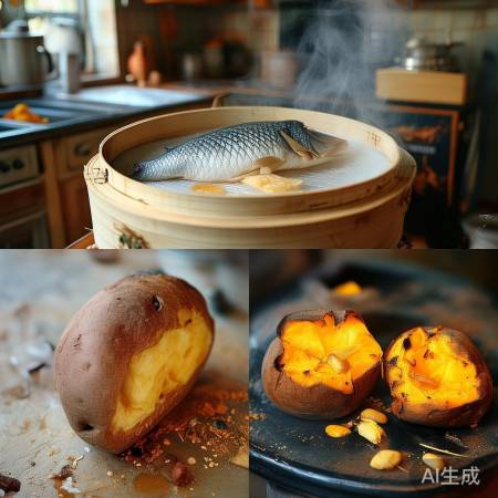 蒸鱼鲜嫩，烤地瓜香脆