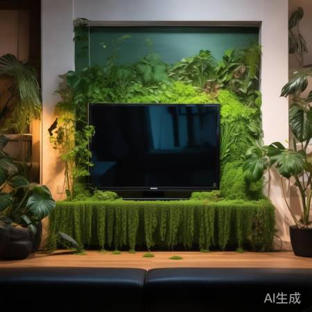 绿植环绕电视机，生机盎然